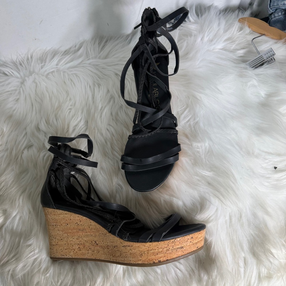 Koolaburra by UGG Black‎ Strappy Cork Wedge Sandals FD1117A Womens 7.5